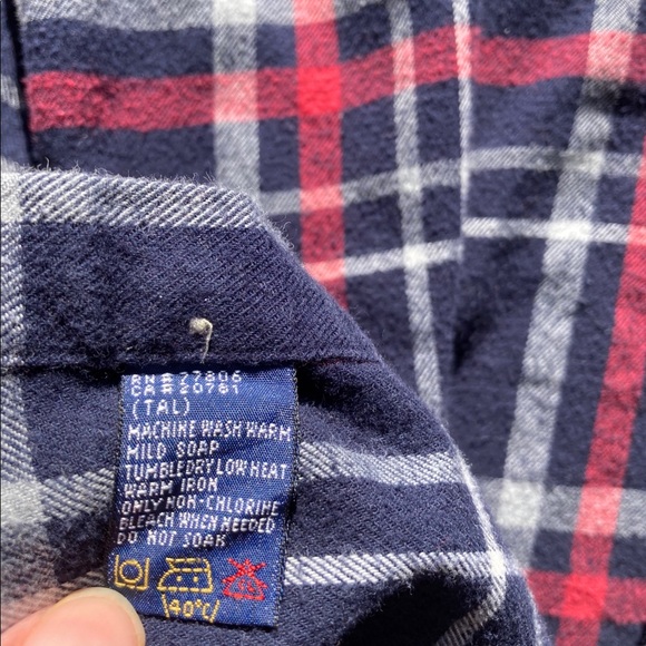Soft Worn In Hilfiger Blue Plaid Flannel Shirt Grunge Unisex Work Shirt L - Picture 15 of 15